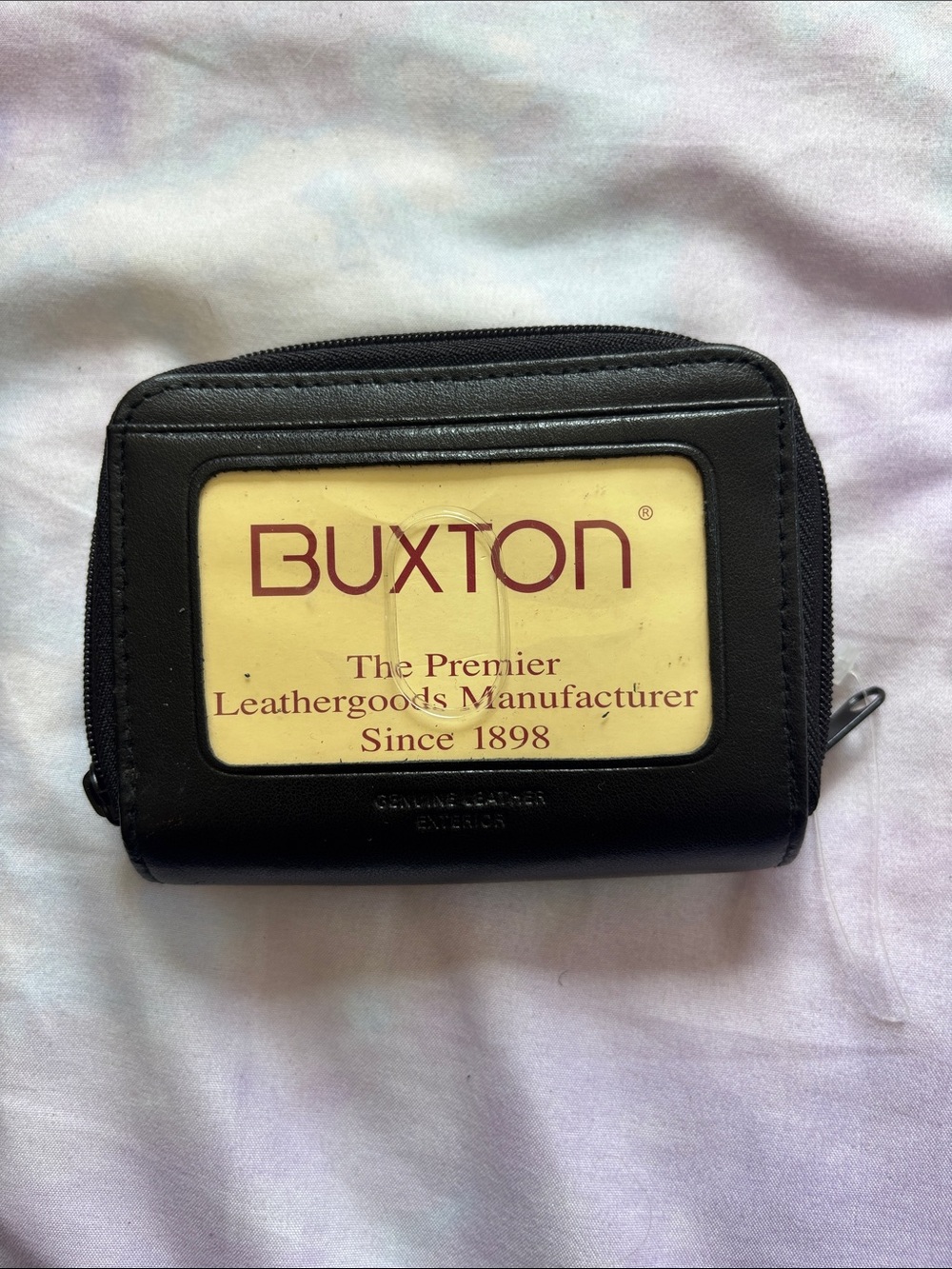 Buxton Black Leather Zip Card Wallet with ID Window